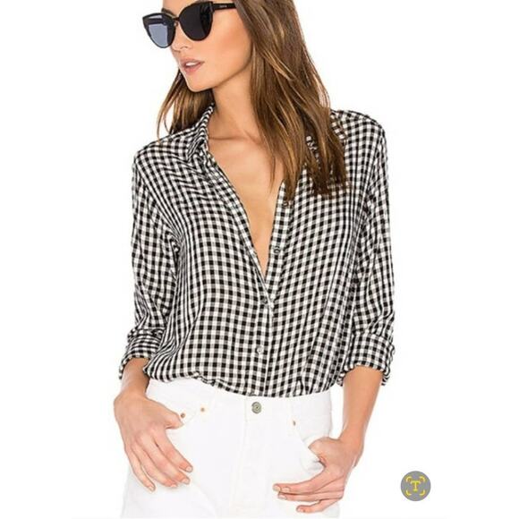 Velvet Graham & Spencer Shirt Women's S Black White Check Classic Preppy Coastal - Picture 3 of 10